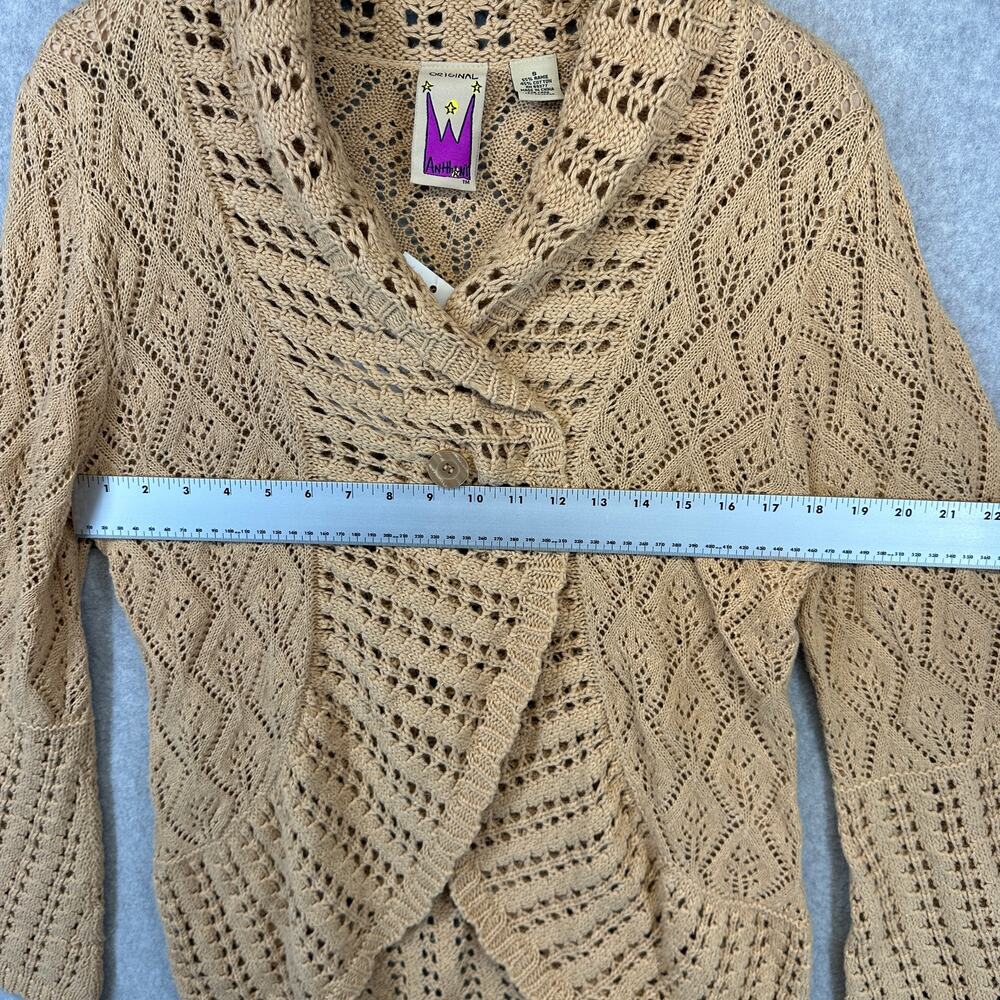 Vintage Antthony Original Sweater Womens Small Tan Crochet One-Button Cardigan - Picture 13 of 16